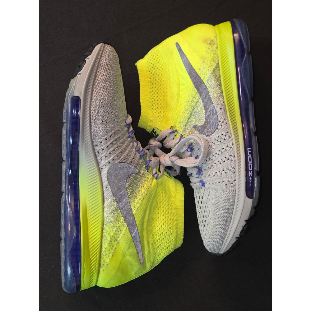 Nike Zoom All Out Flyknit Women Running Shoes Neon Yellow Gray Mid Top Athletic